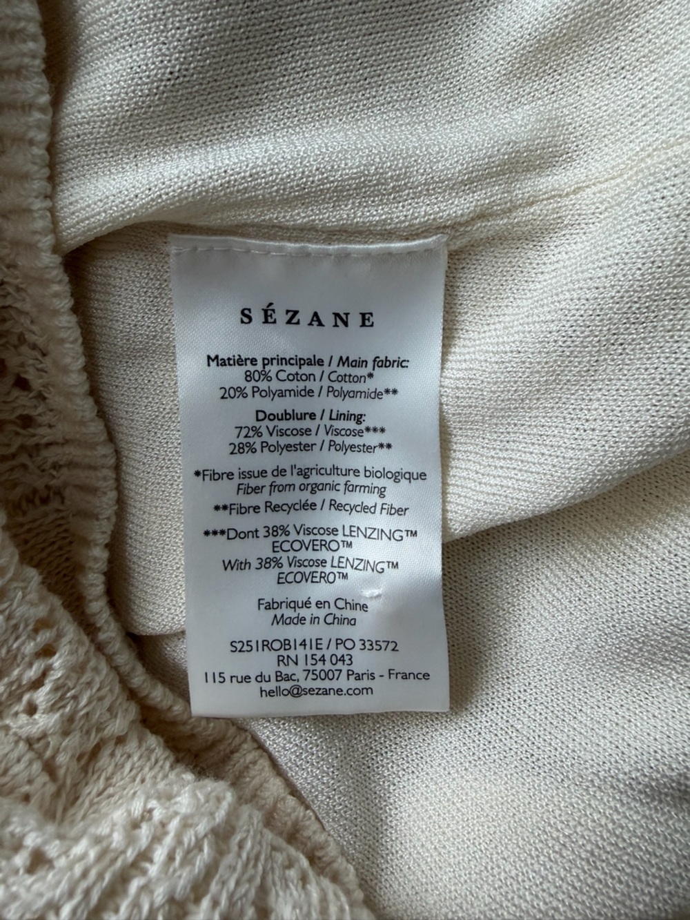 Sezane Willa Mini Dress Sleeveless Crochet Knit Bobble Cotton Cream Size Medium - Picture 12 of 14